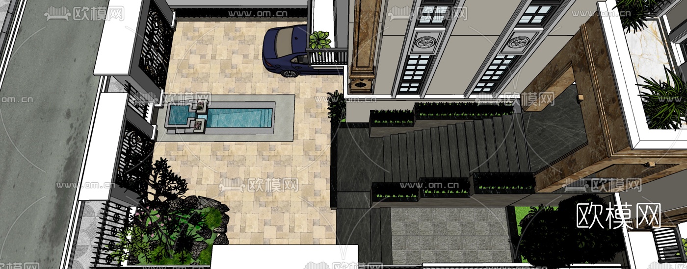 欧式别墅外观su模型下载（渲染图4）