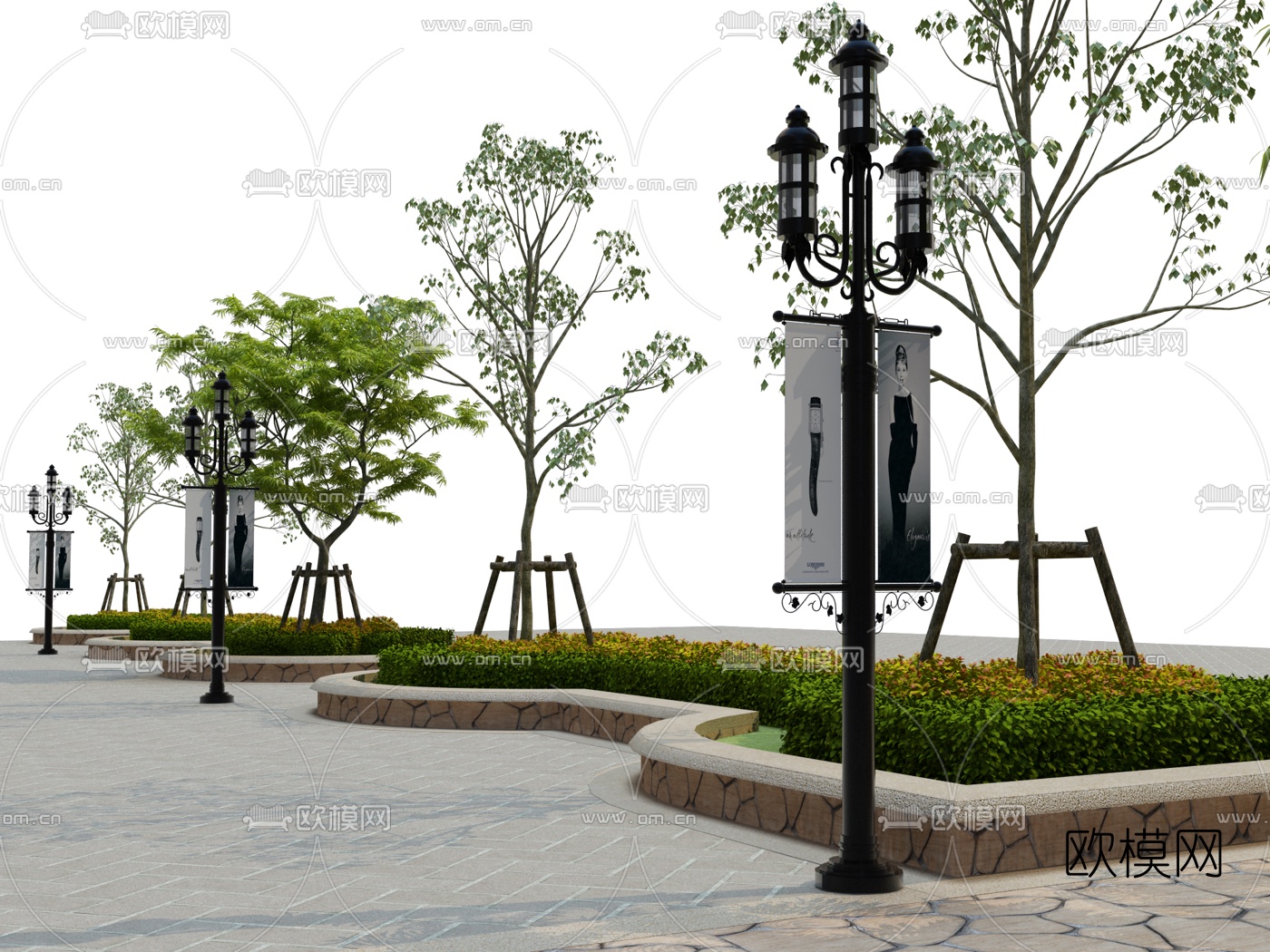 现代路边花坛景观小品3d模型下载（渲染图1）