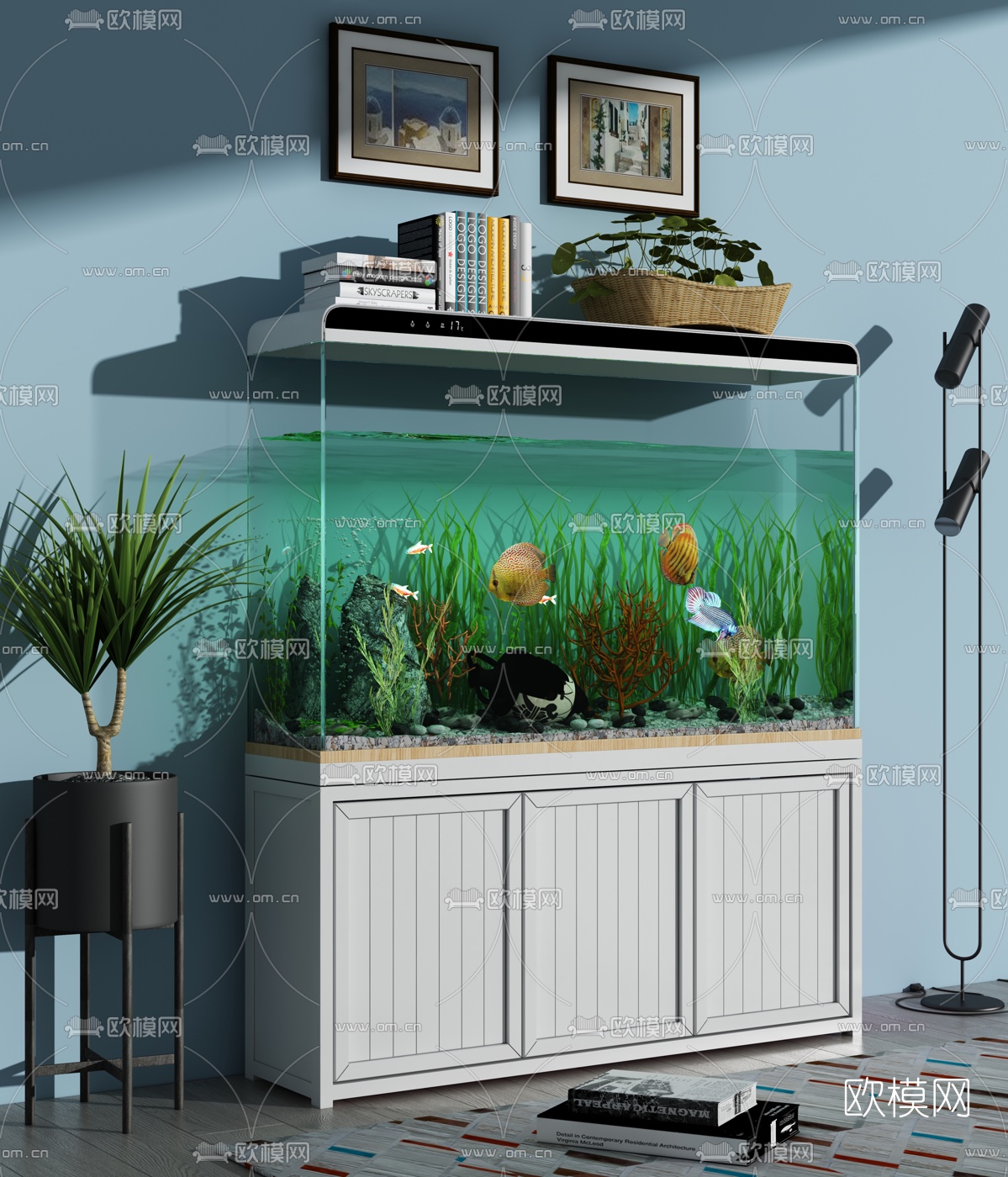 现代玻璃鱼缸水族组合3d模型