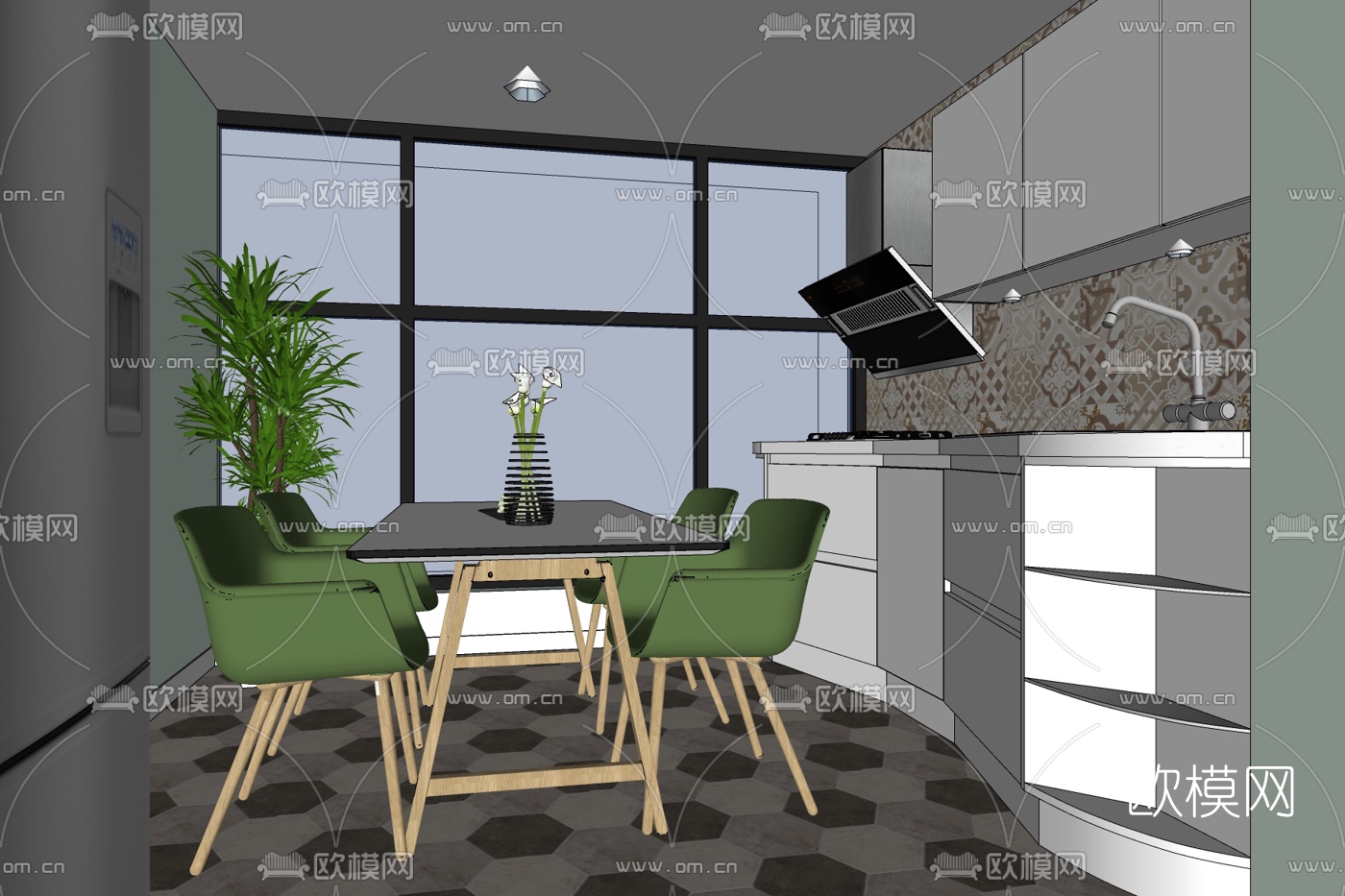 现代厨房免费su模型下载