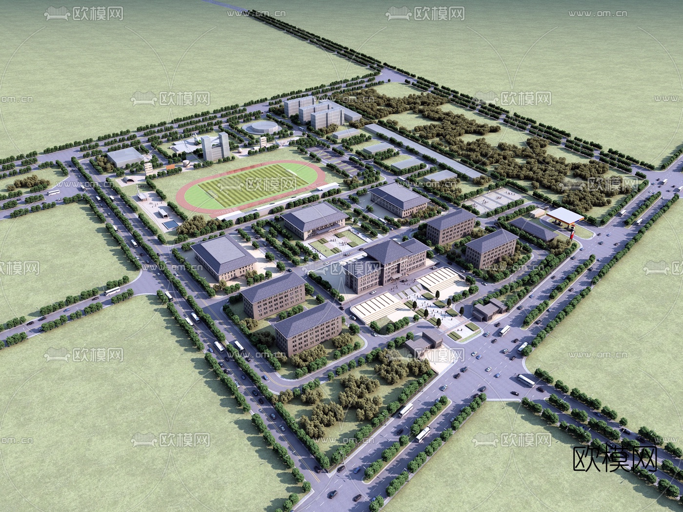 现代学校鸟瞰规划3d模型