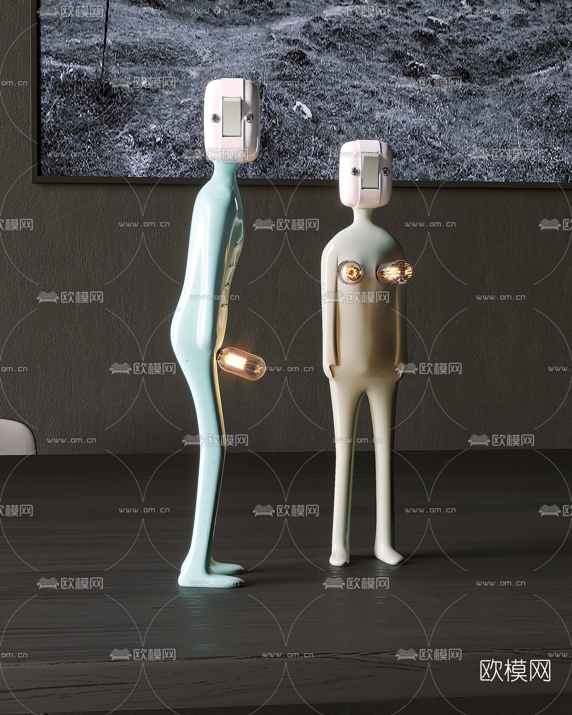 现代个性人形儿童小灯饰3d模型下载（渲染图1）