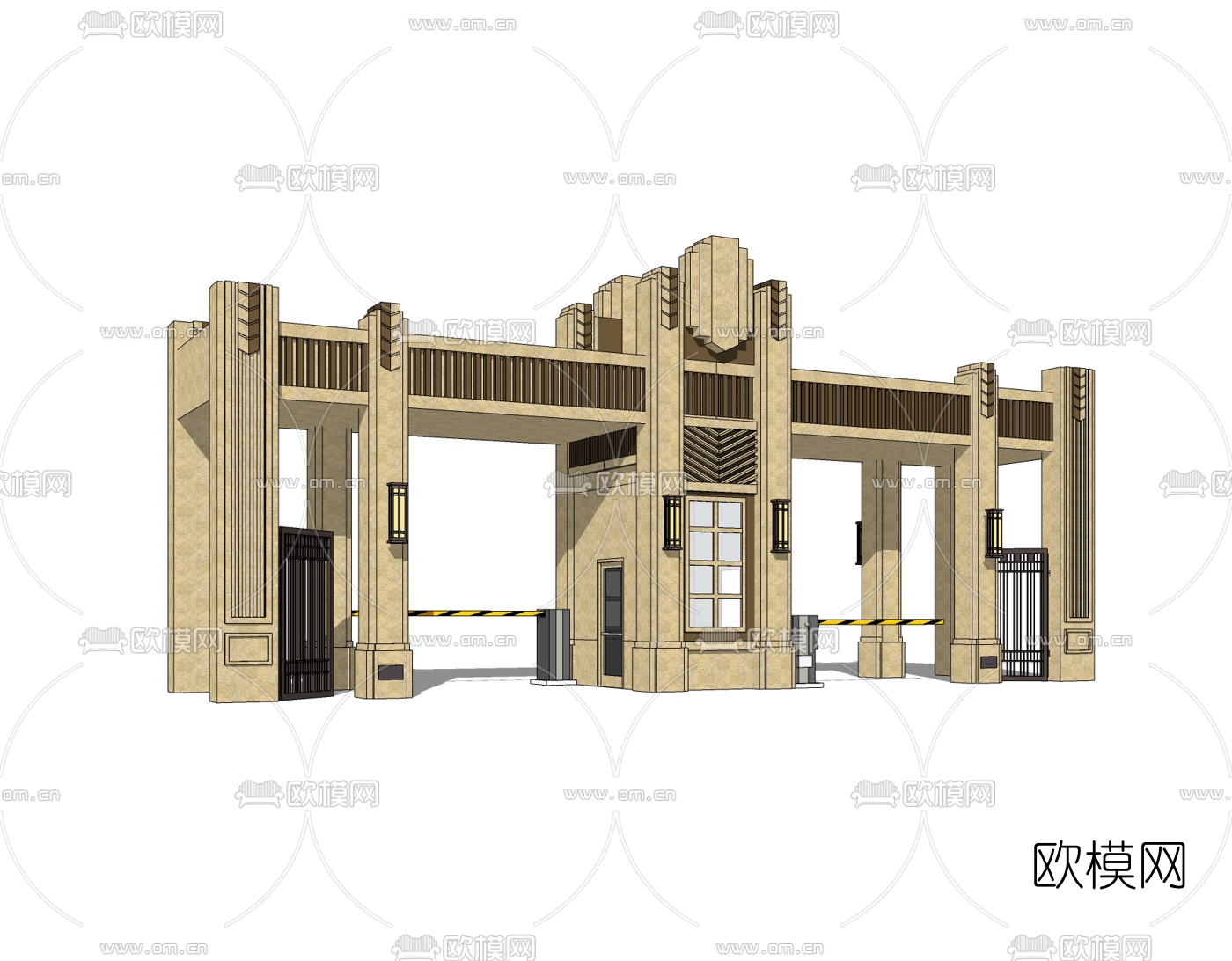 新古典小区门头免费su模型下载