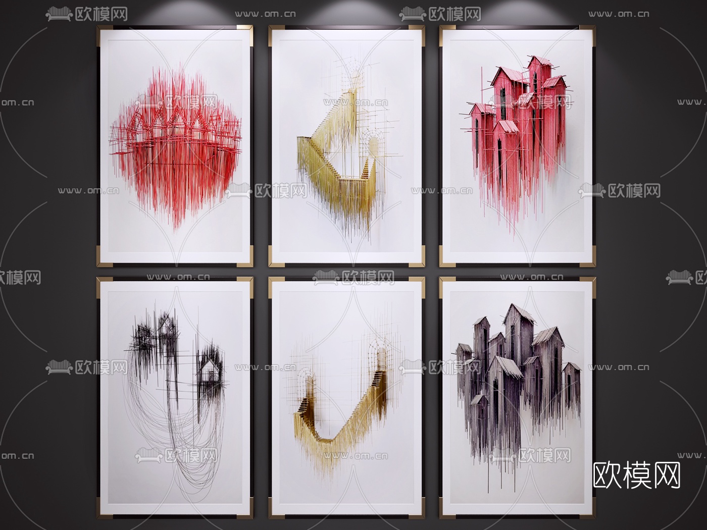 后现代线性古建筑装饰画3d模型下载