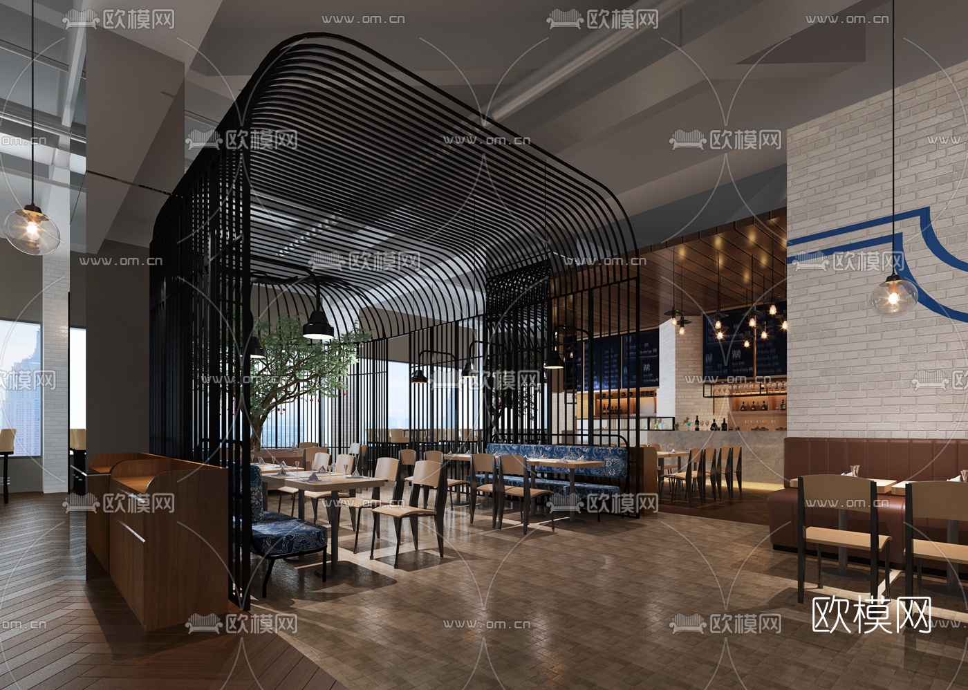 工业风主题餐厅3d模型