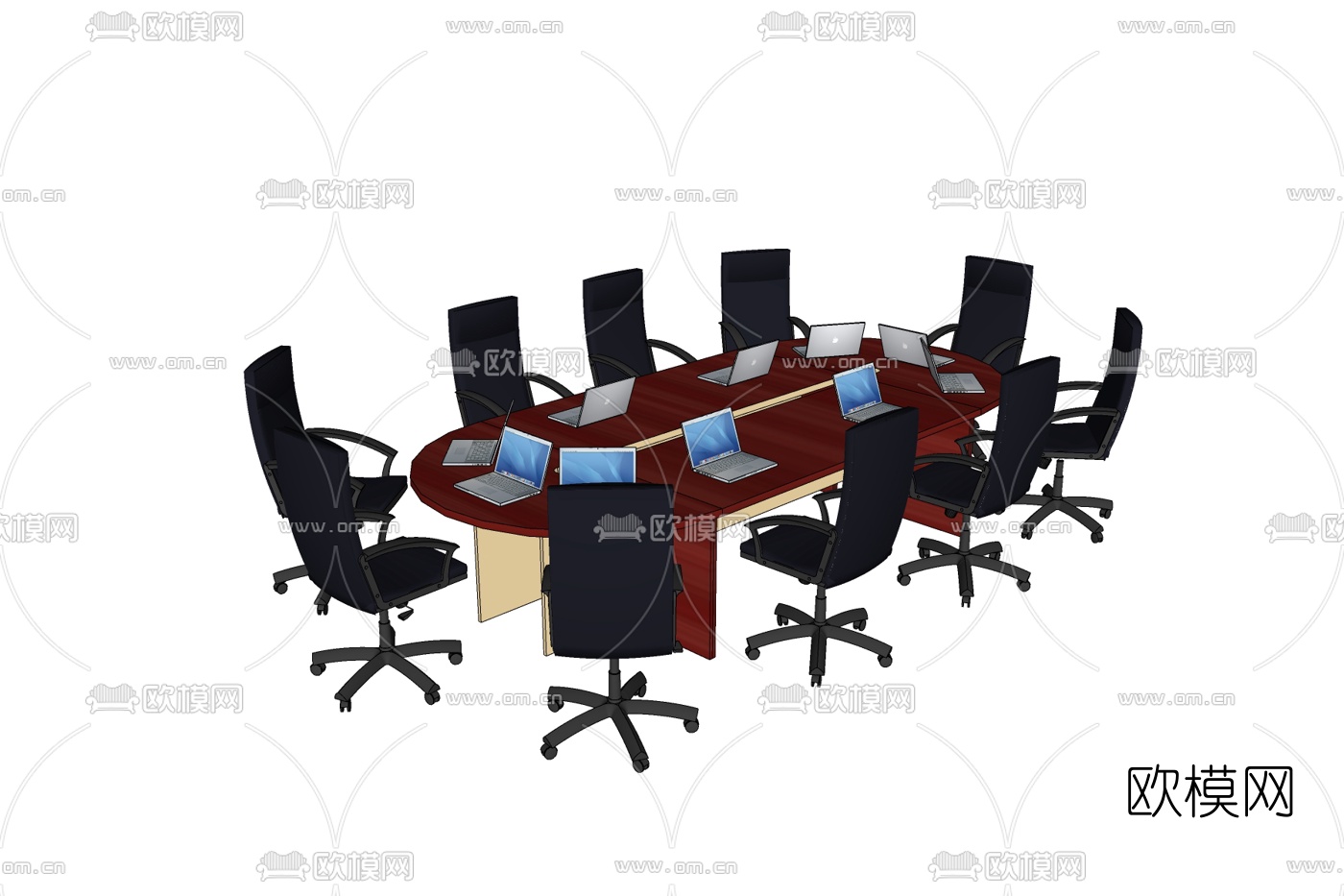现代实木会议桌免费su模型下载