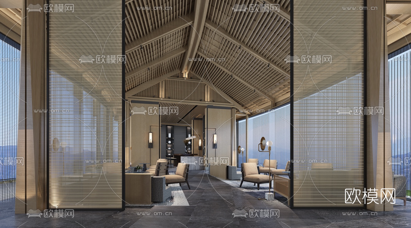 自然风售楼处洽谈区3d模型下载（渲染图3）