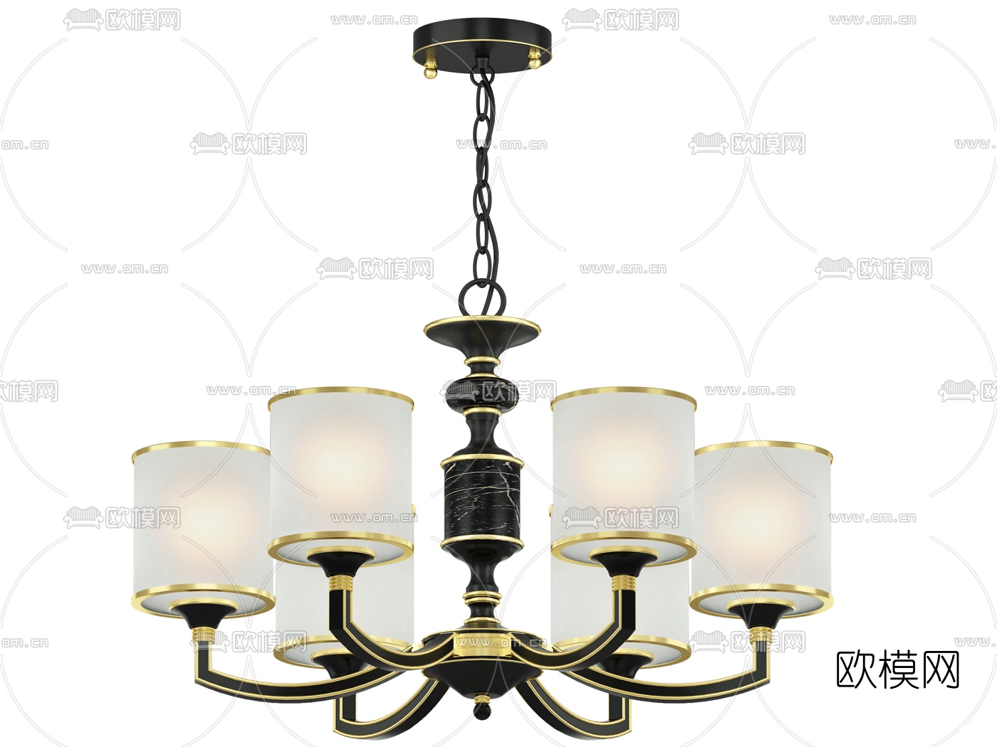 新中式金属多头吊灯3d模型下载（渲染图5）