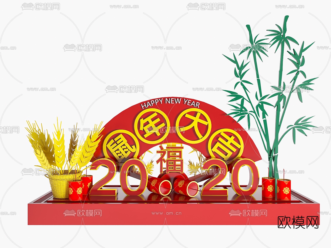新中式新年美陈3d模型