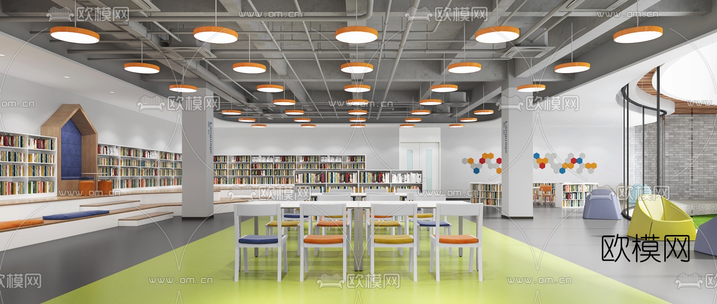 现代学校图书馆阅览室3d模型