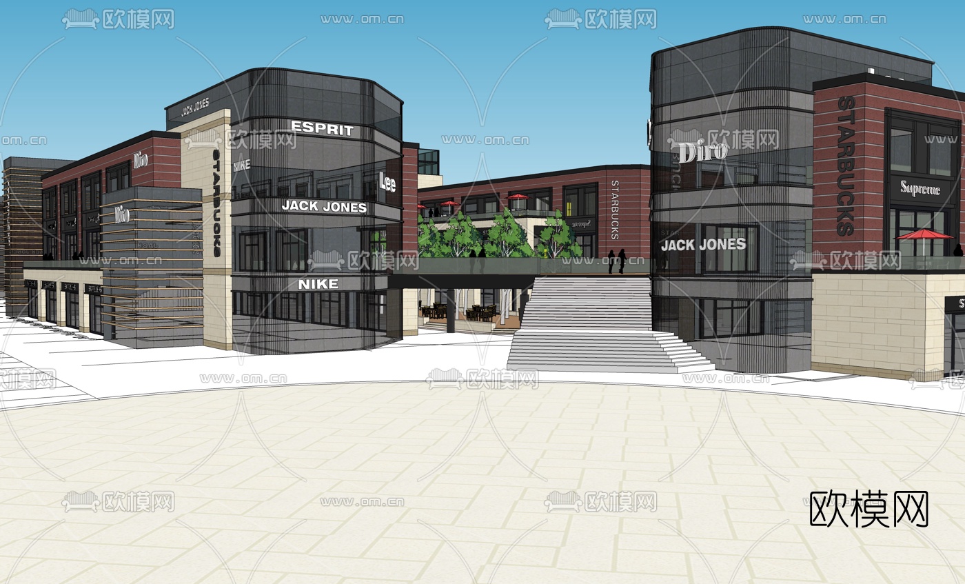 现代商业街su模型下载（渲染图3）