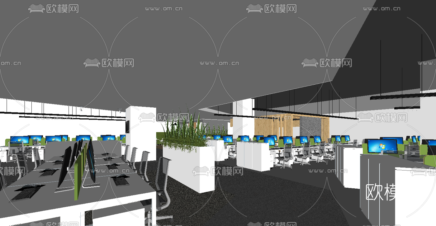 现代敞开式办公室su模型下载（渲染图4）