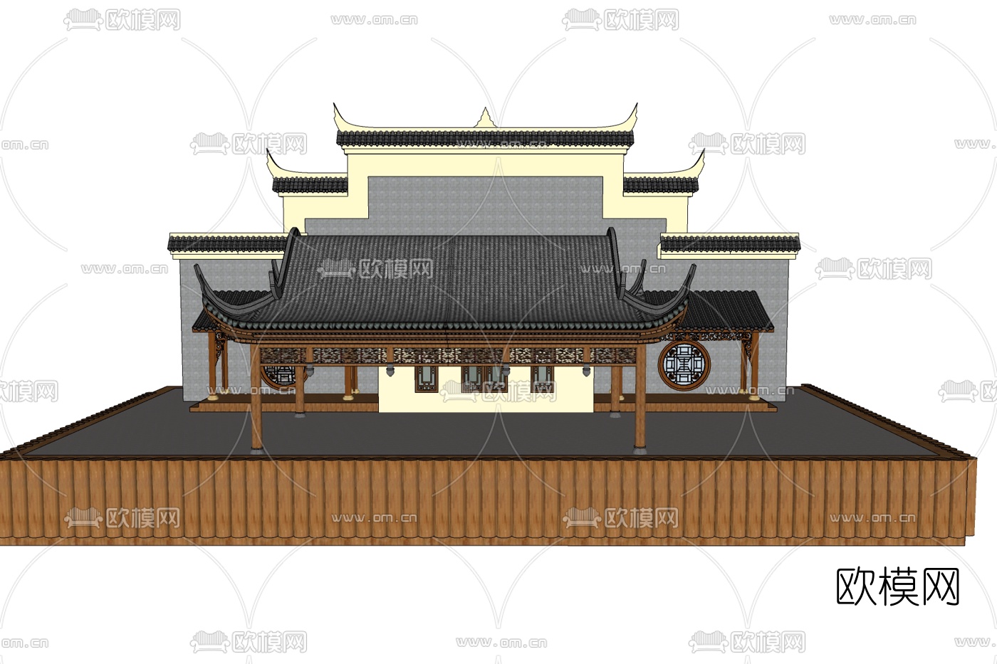 中式长廊免费su模型下载