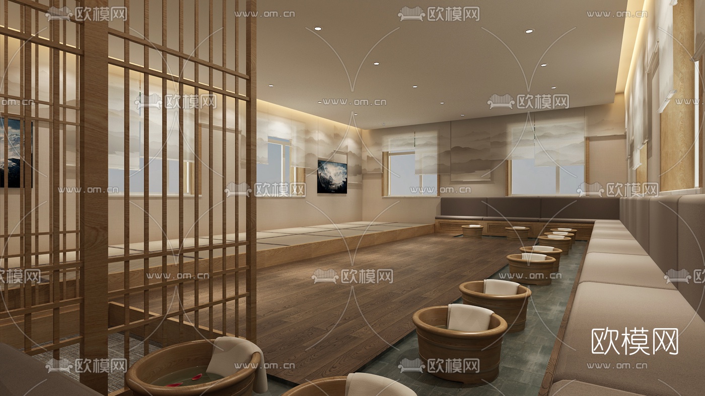 日式足疗店汗蒸室免费3d模型下载（渲染图2）