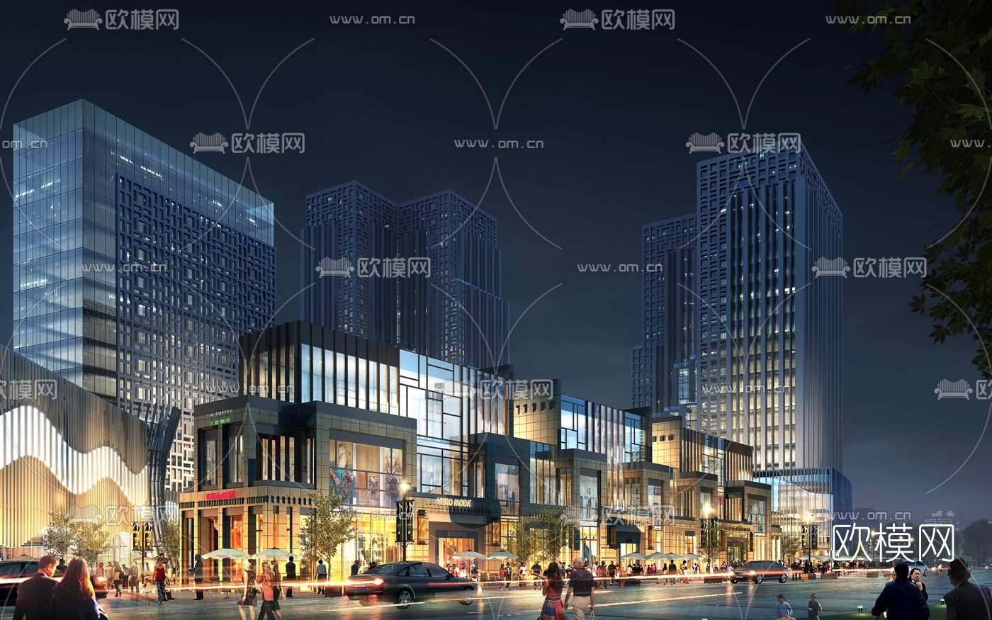 现代商业街夜景3d模型