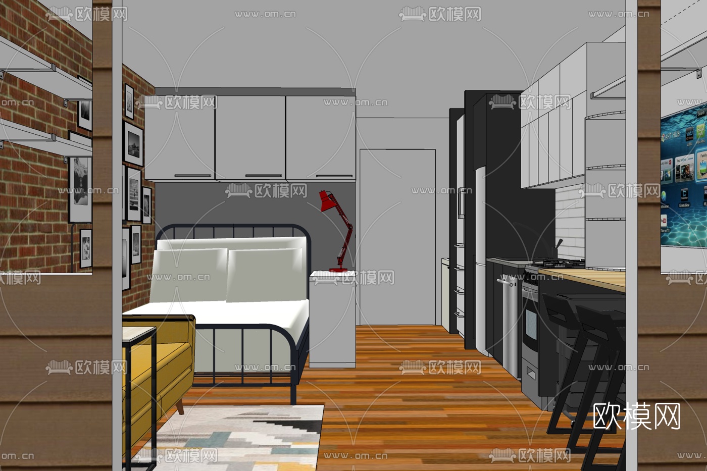 工业风厨房卧室免费su模型下载_ID10419261_sketchup模型下载-欧模网
