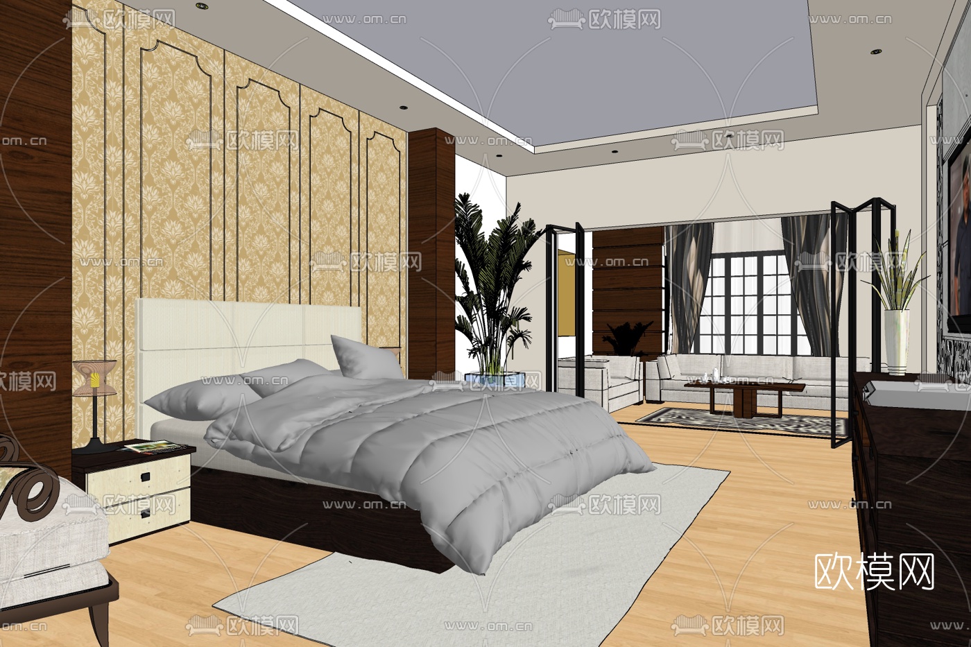 新中式卧室免费su模型