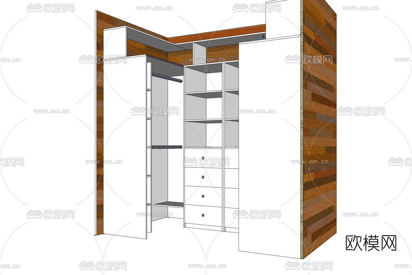 现代实木衣柜免费su模型下载
