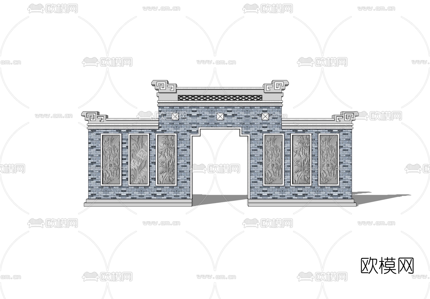 新中式景观墙免费su模型下载