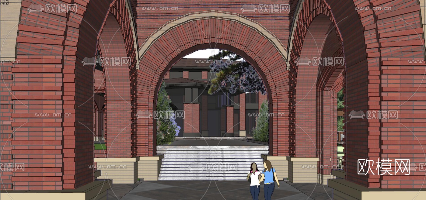 欧式公园入口景观su模型下载（渲染图4）