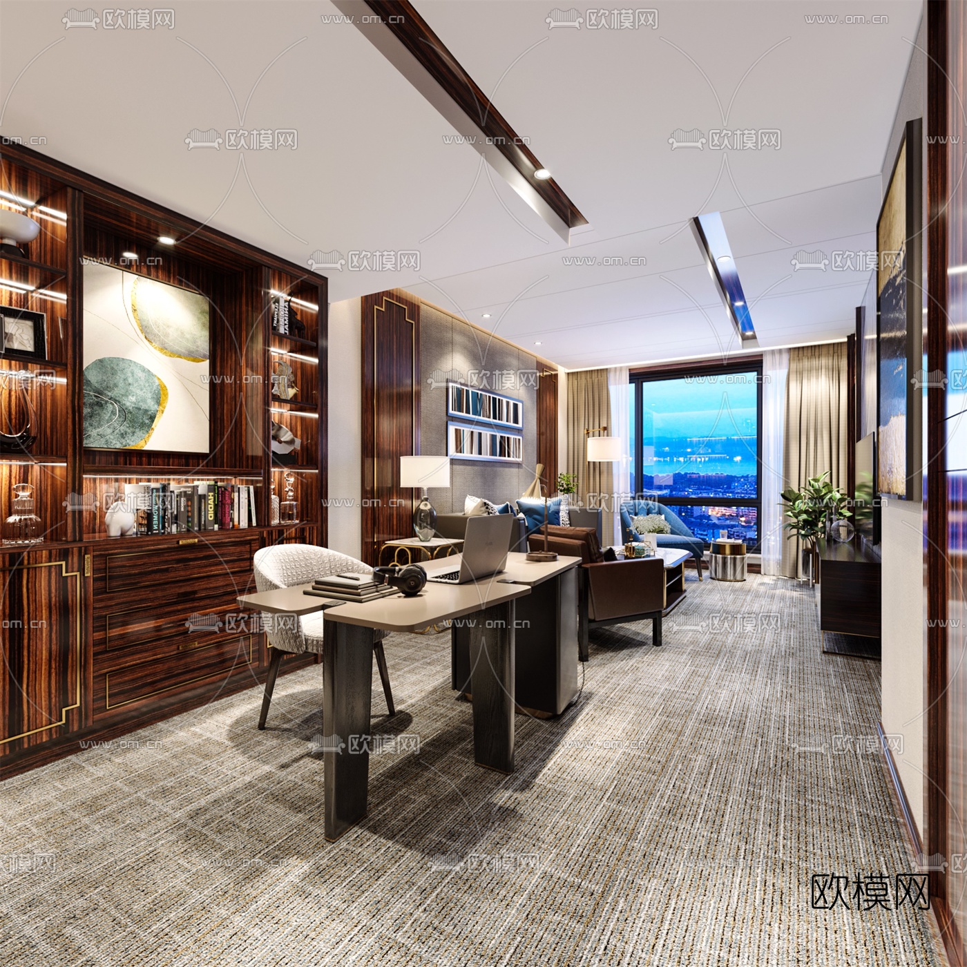 现代轻奢酒店客房套间3d模型下载（渲染图4）