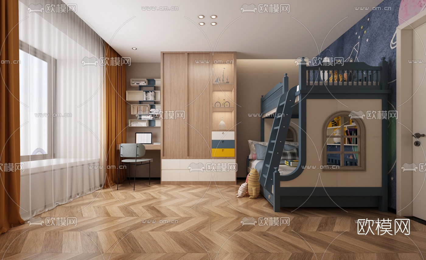 北欧上下铺小孩房3d模型