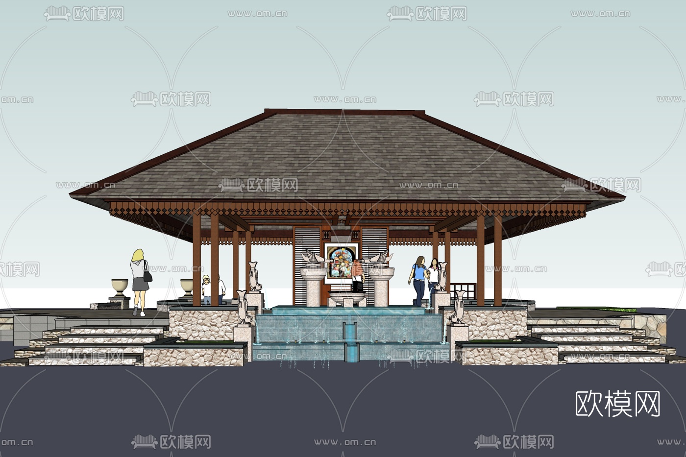 中式古建古庙免费su模型下载