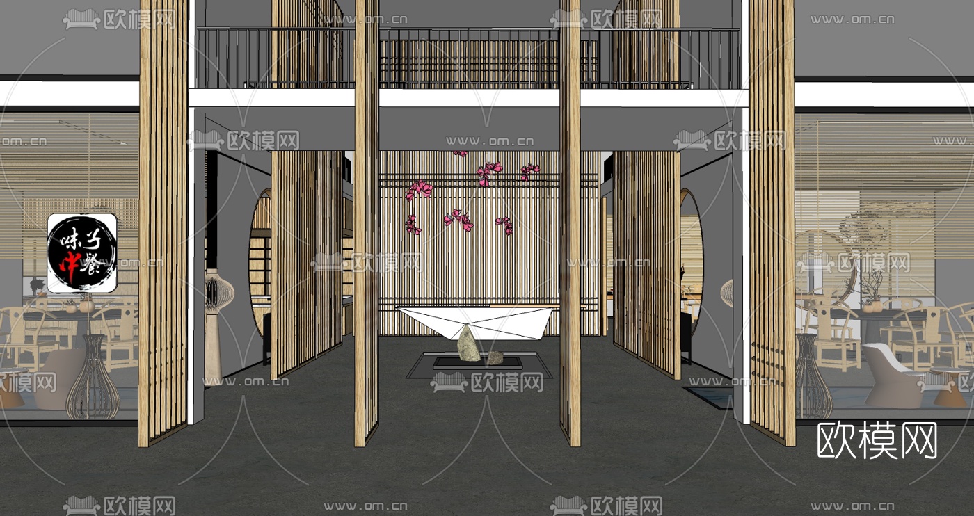 新中式中餐厅su模型下载（渲染图3）