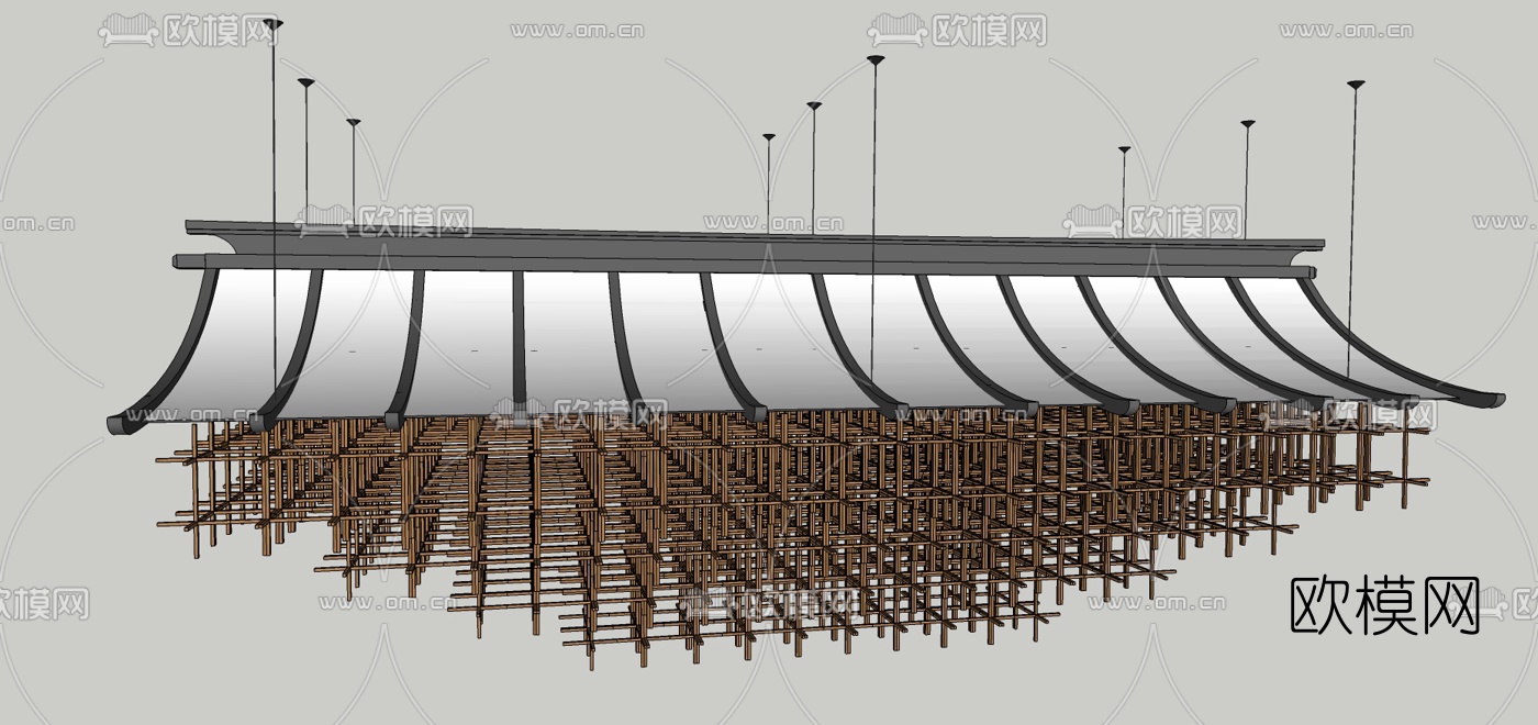 中式古建筑大吊灯su模型下载