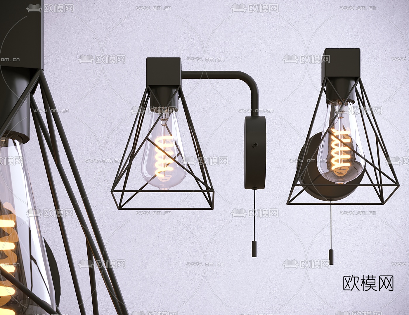 工业风铁艺壁灯3d模型下载
