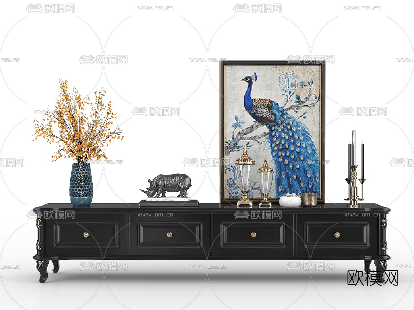 简欧轻奢电视柜3d模型下载