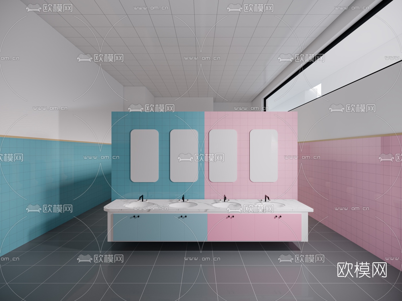 现代幼儿园教室卫生间3d模型下载（渲染图3）