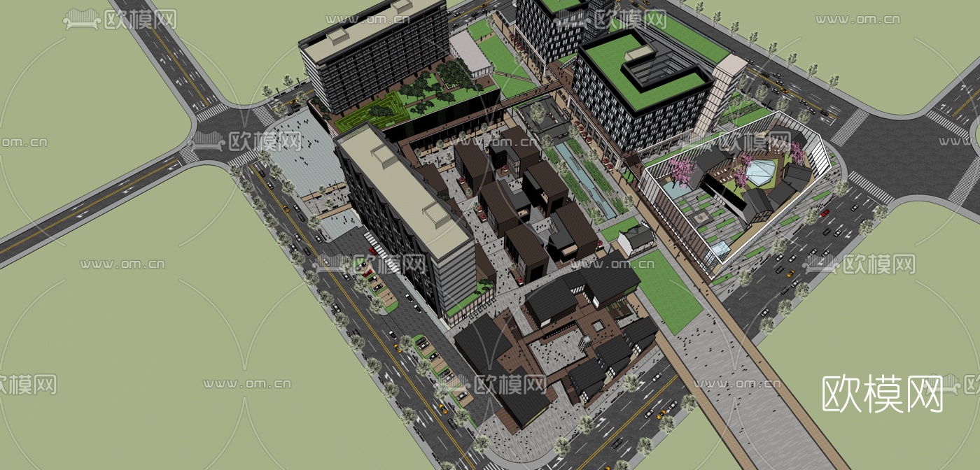 现代商业综合体建筑景观su模型