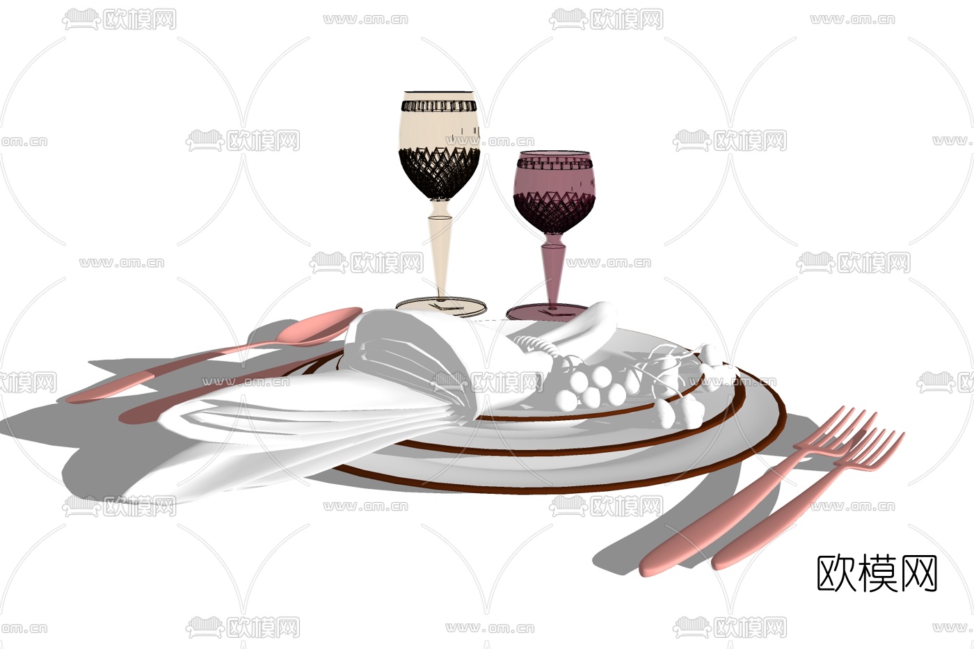 现代餐具组合免费su模型下载
