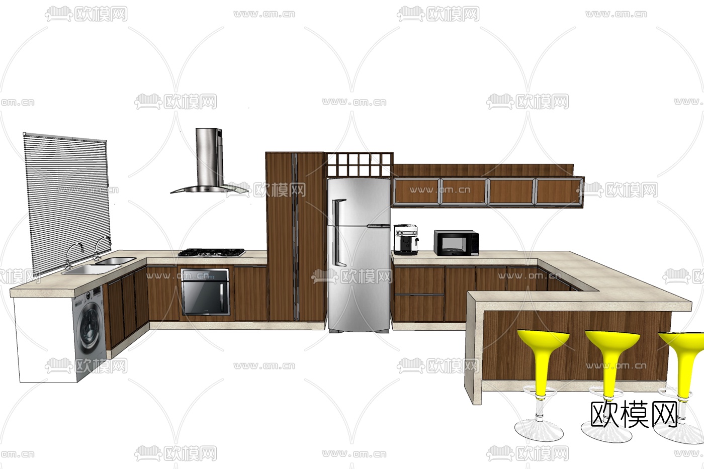现代实木橱柜免费su模型下载
