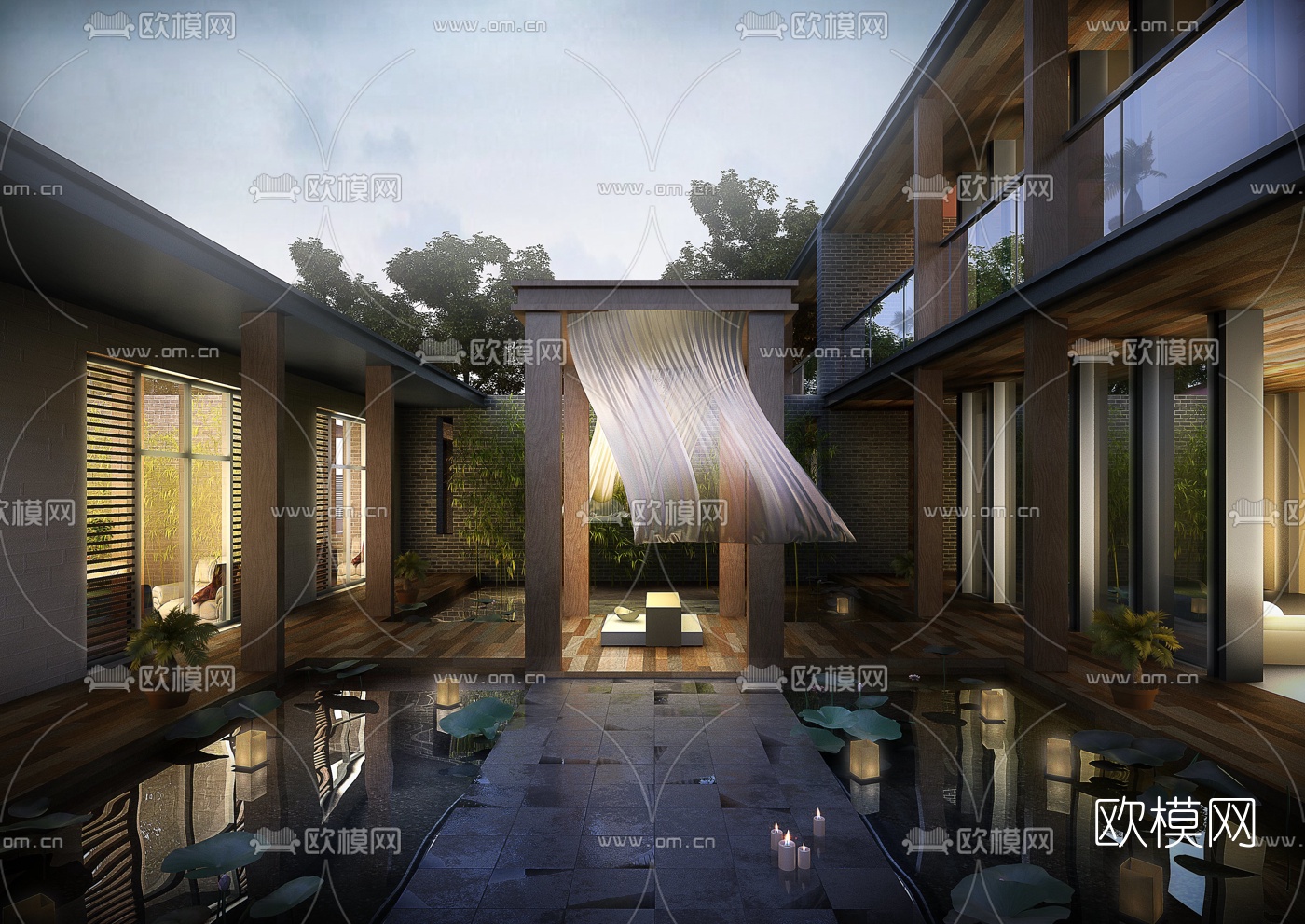 中式别墅庭院3d模型下载