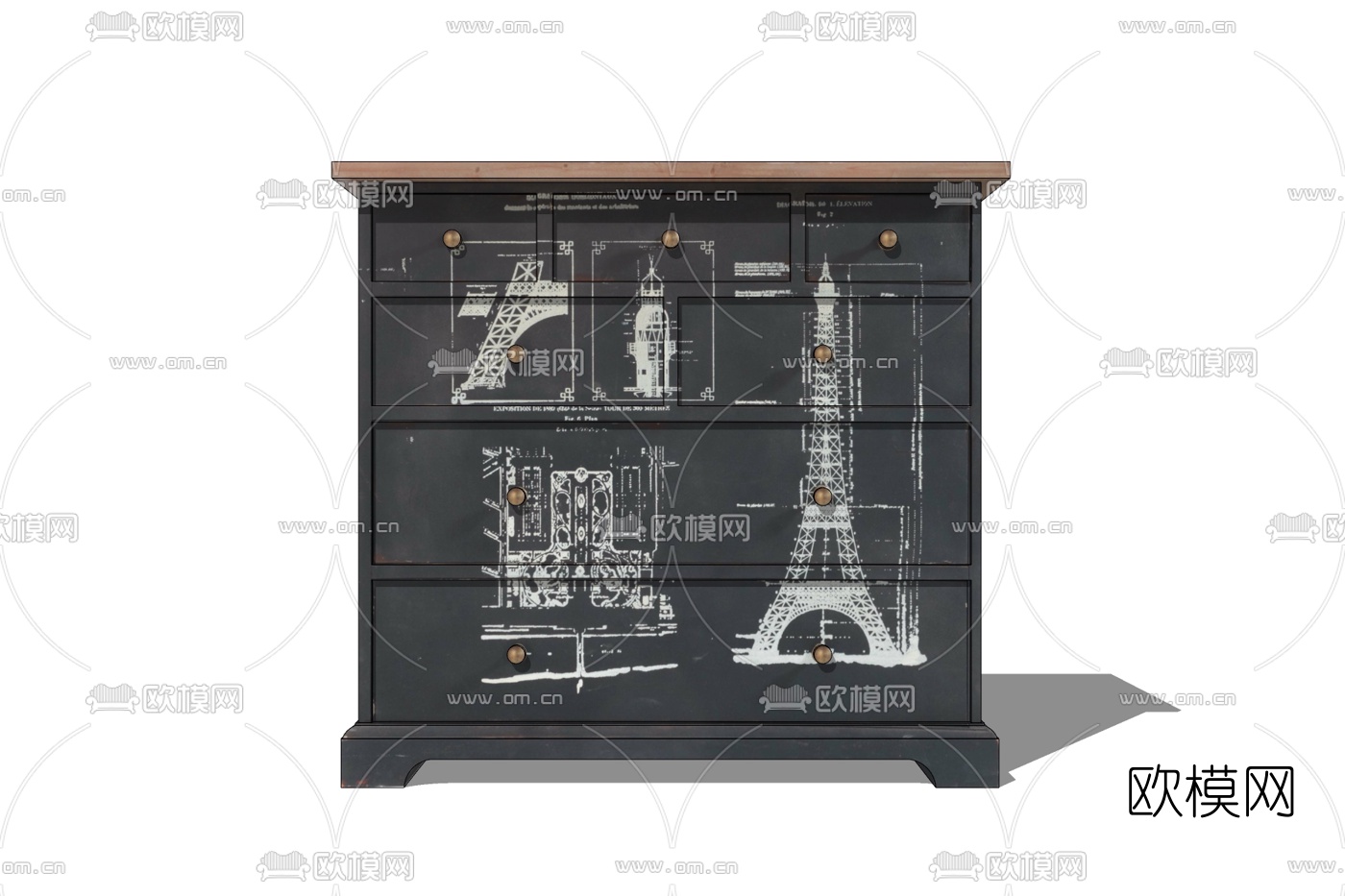工业风实木边柜免费su模型下载