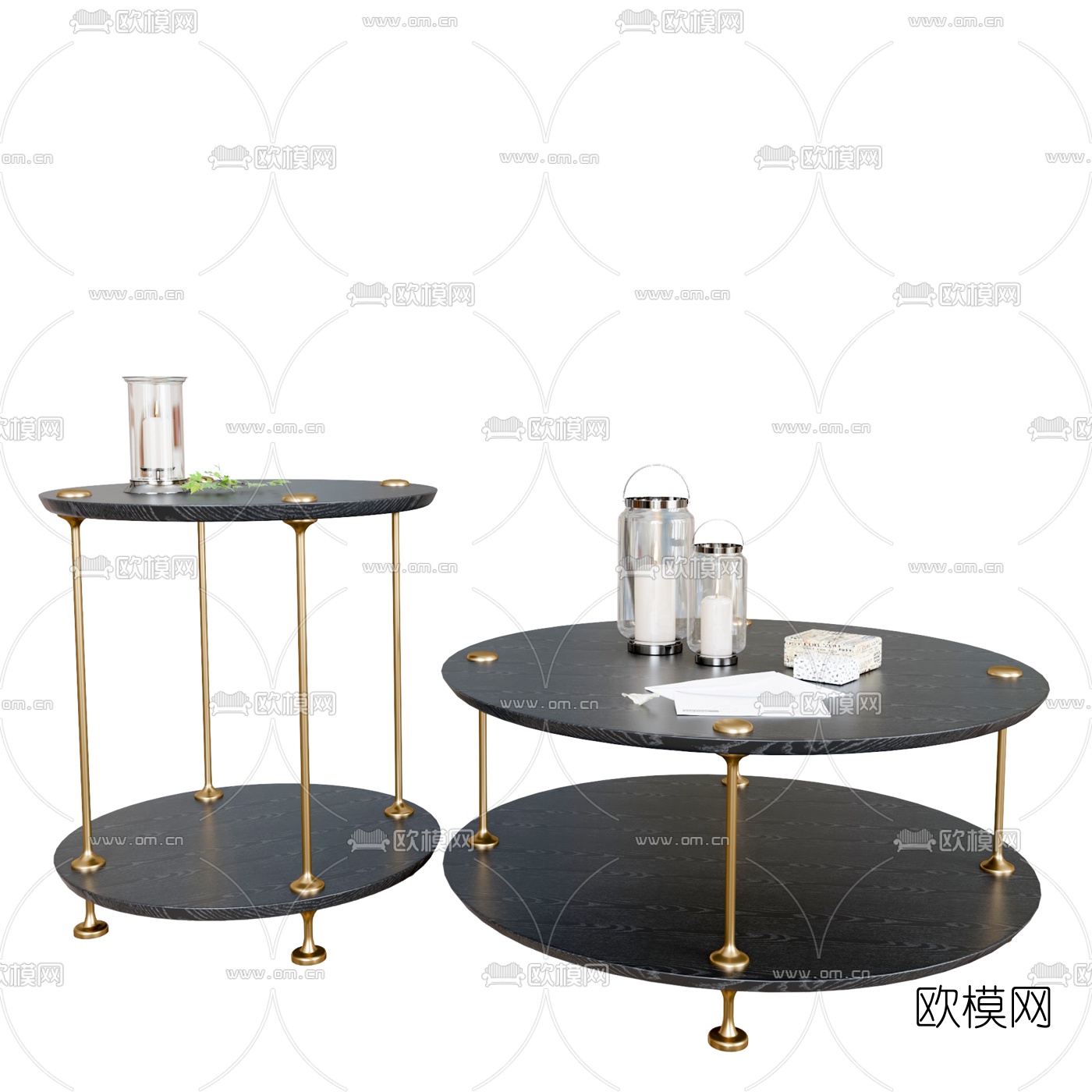 现代实木茶几组合3d模型