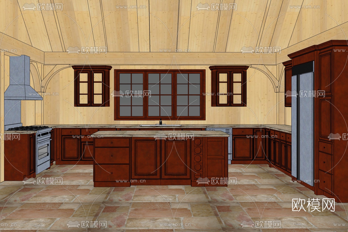 美式厨房免费su模型下载