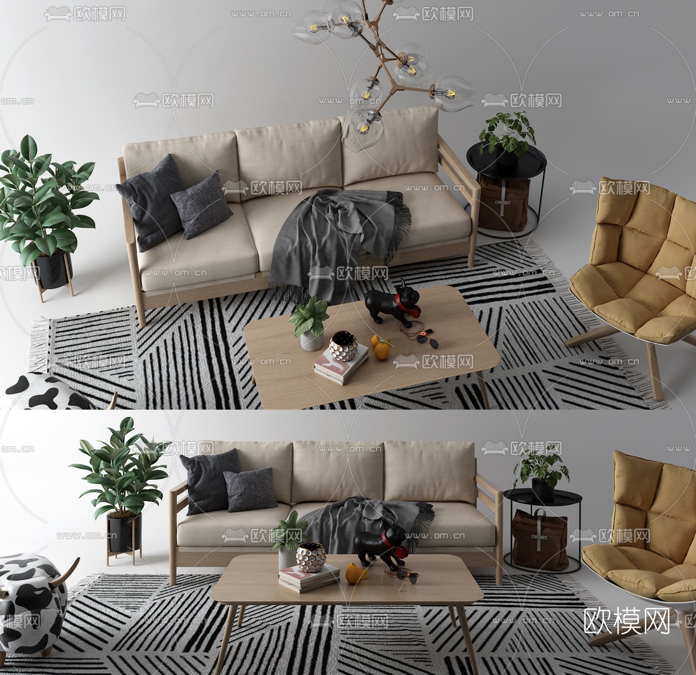 北欧布艺组合沙发3d模型