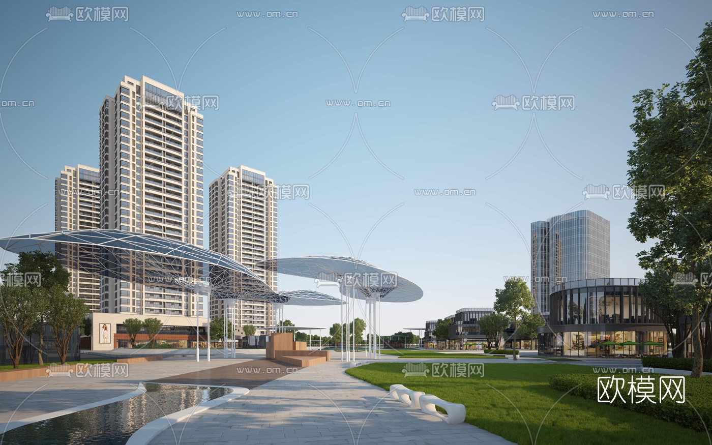 现代商住楼外观3d模型下载