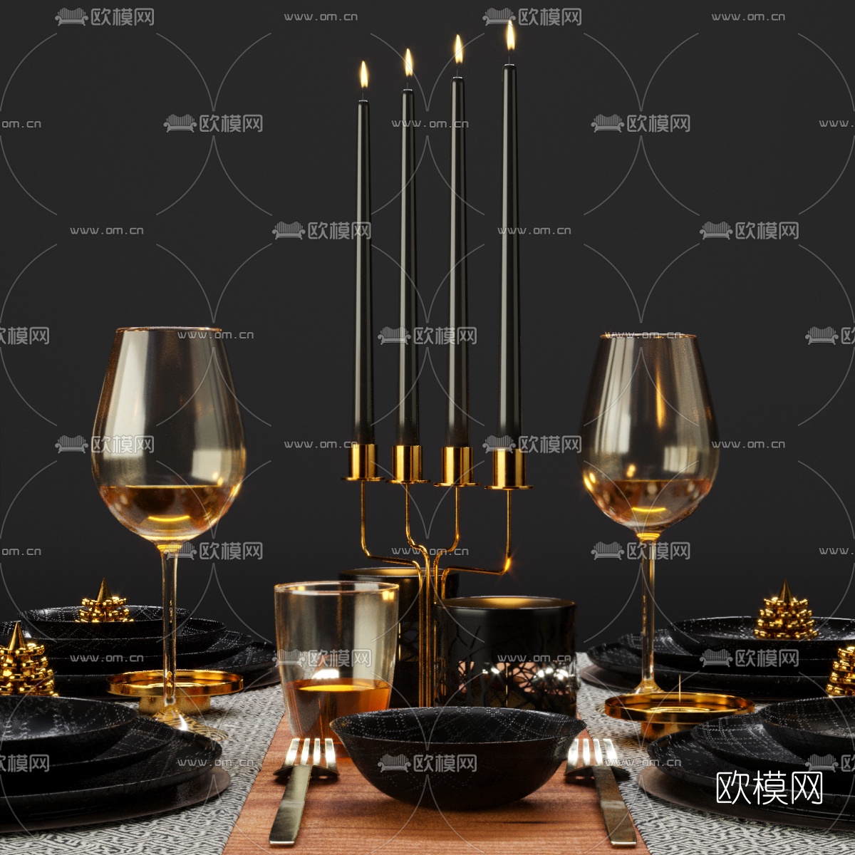 现代刀叉餐具烛台摆件3d模型下载（渲染图2）