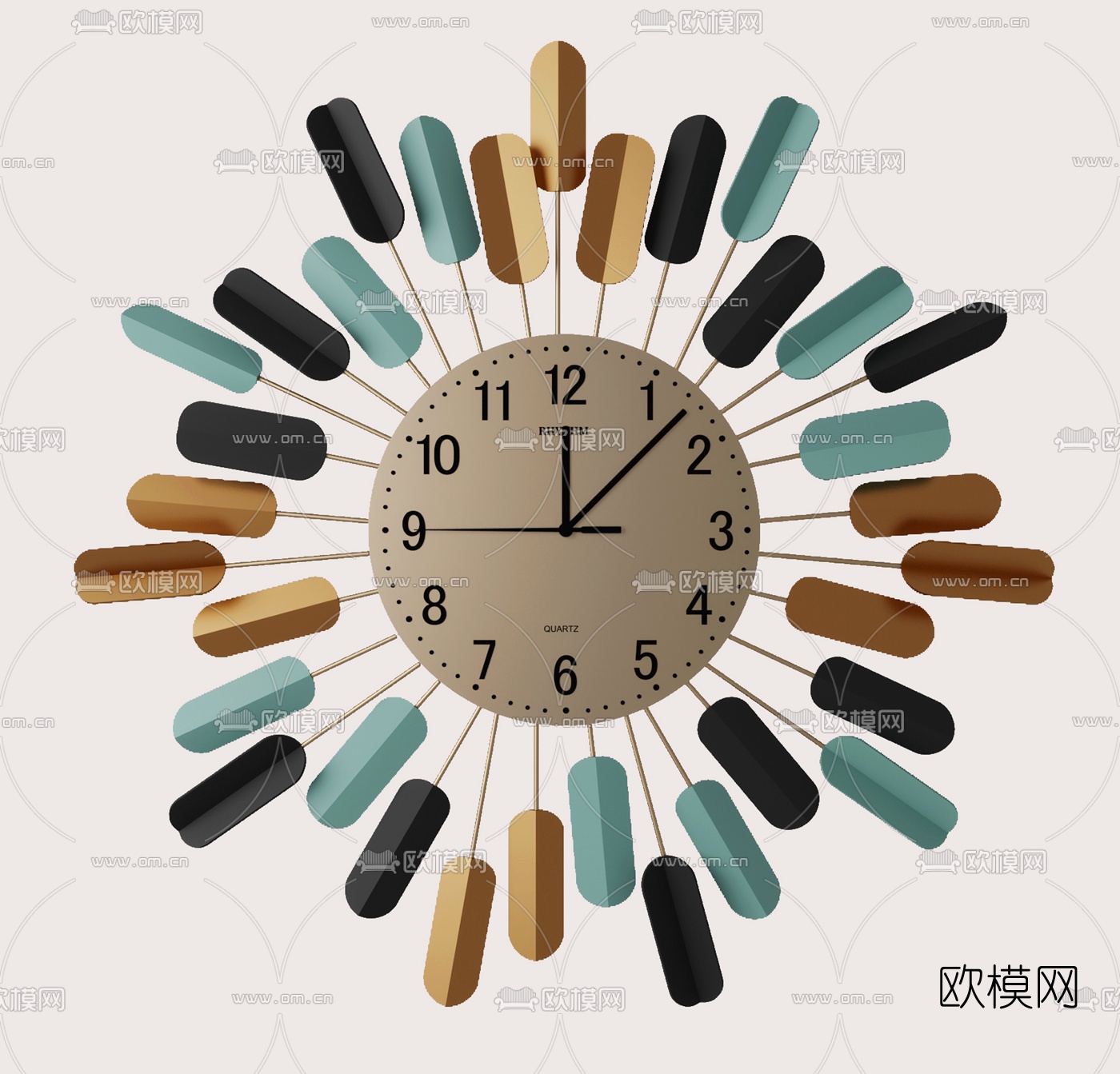 现代金属圆形时钟组合3d模型下载（渲染图2）