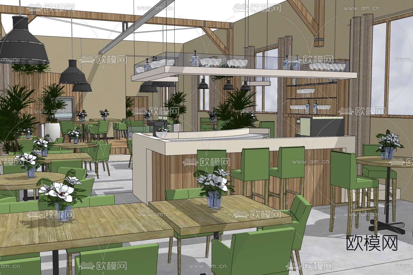自然风餐厅免费su模型下载