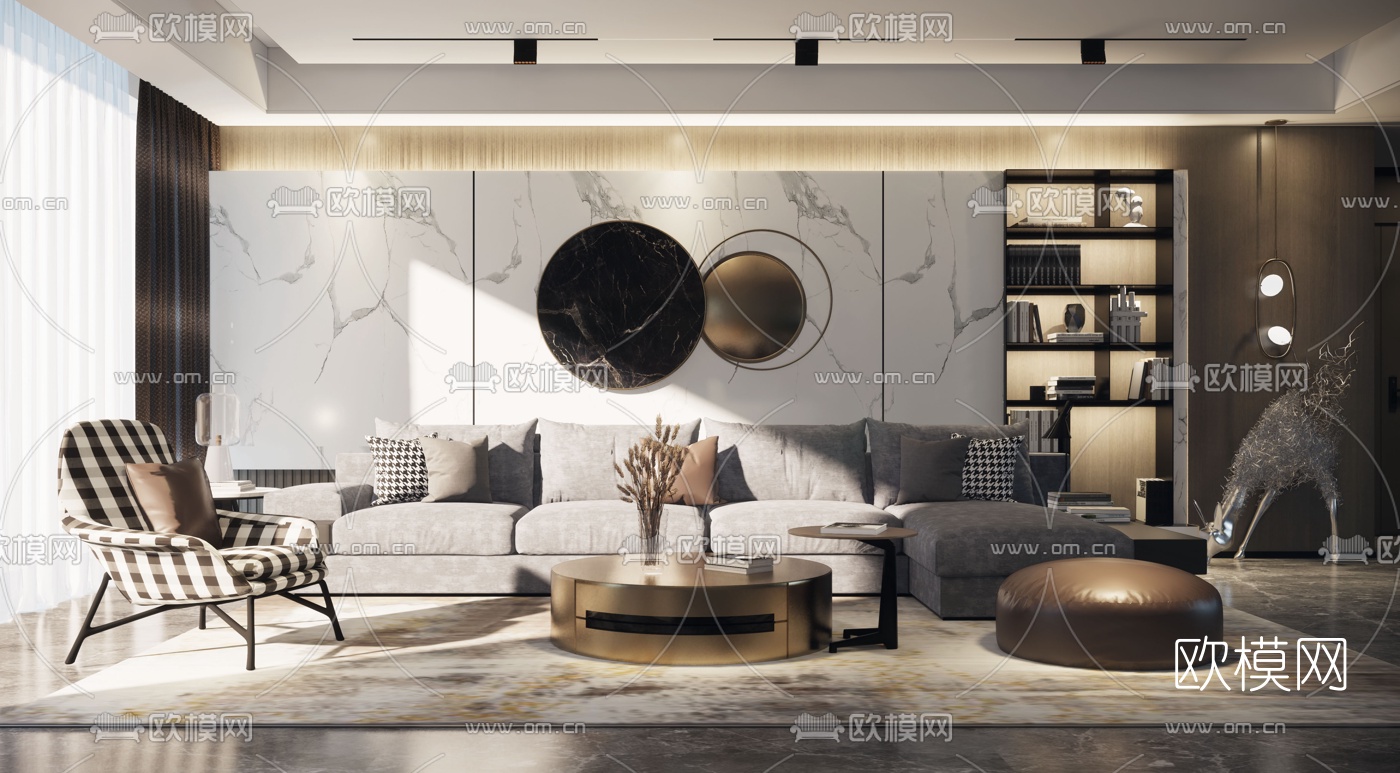 现代轻奢客厅su模型