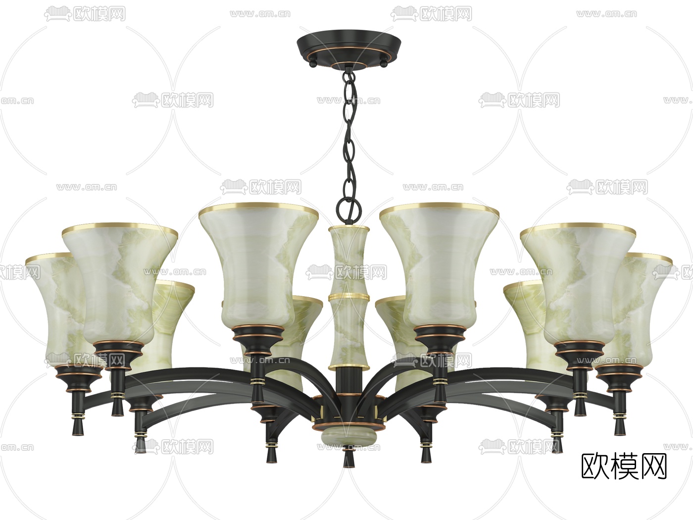 新中式多头玉石吊灯3d模型下载（渲染图3）