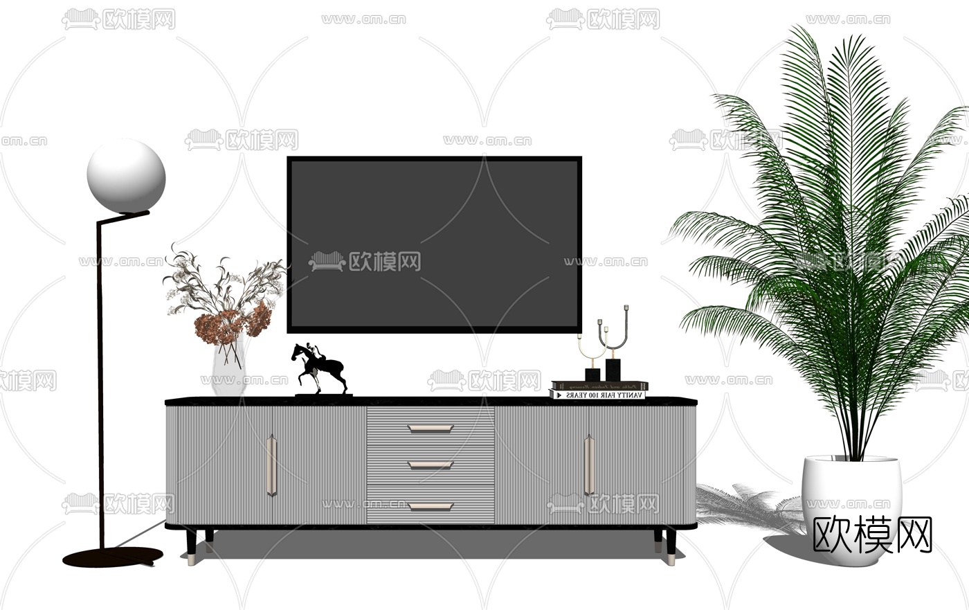 现代简约电视柜组合su模型下载_ID10680420_sketchup模型下载-欧模网