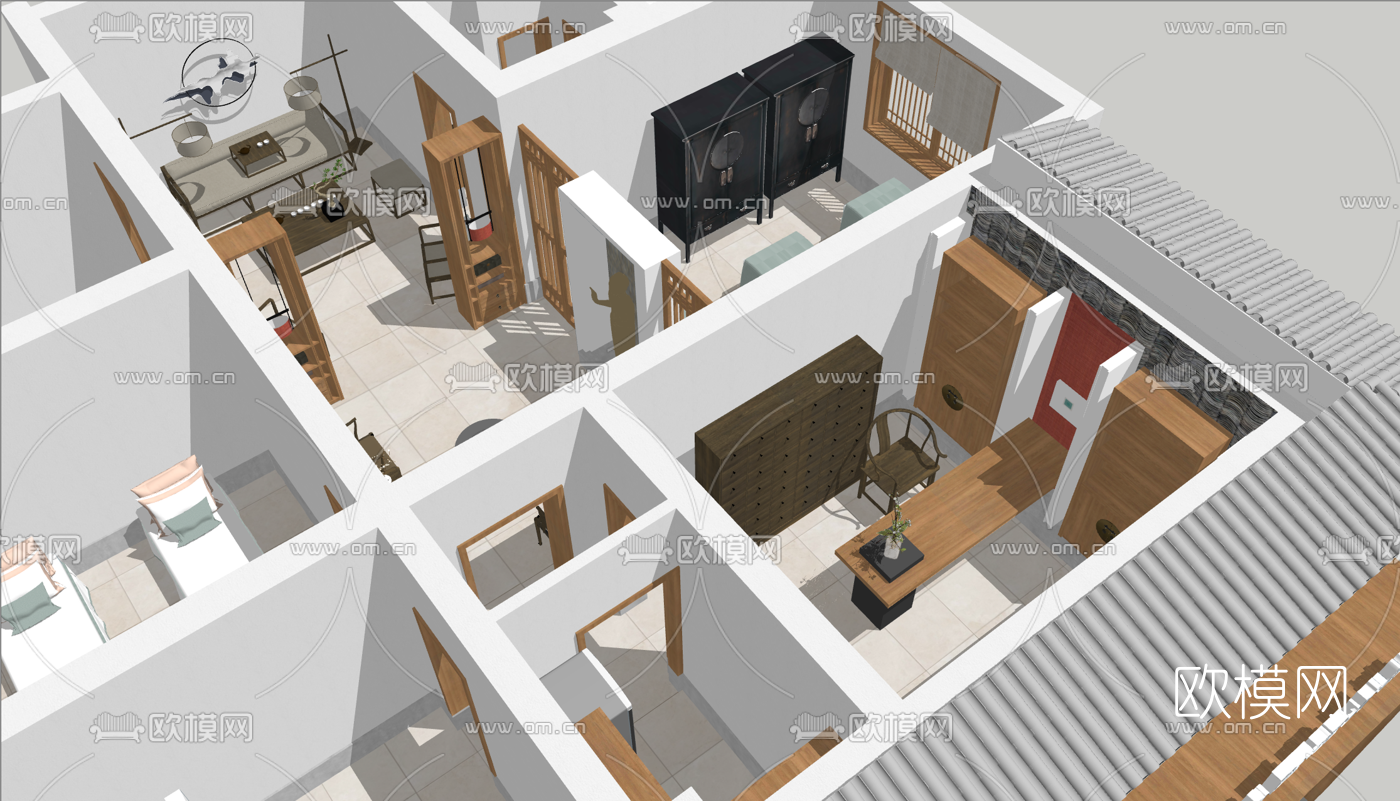 新中式理疗馆su模型下载（渲染图4）