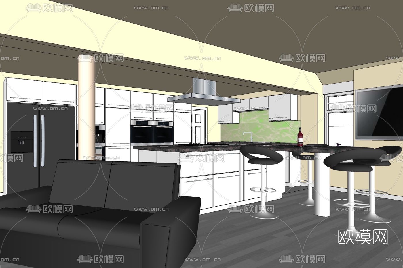 现代厨房免费su模型下载