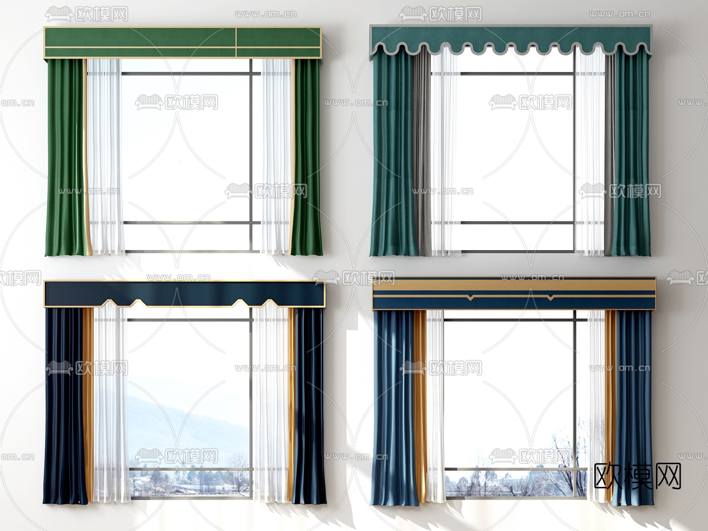 后现代窗帘窗纱3d模型下载